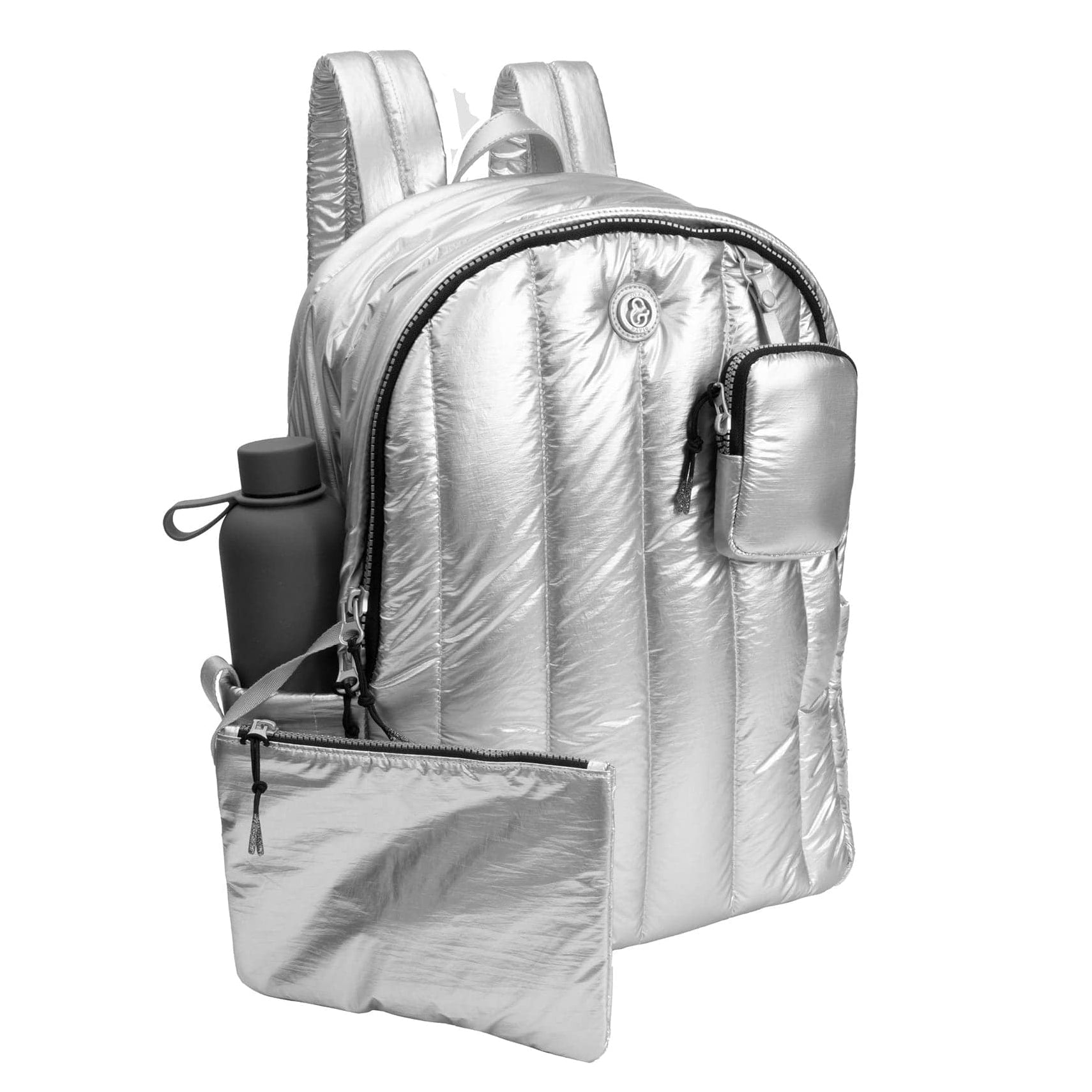 Joan & David Tubular Quilted Metallic Puffer Nylon 18-Inch Workbook Backpack