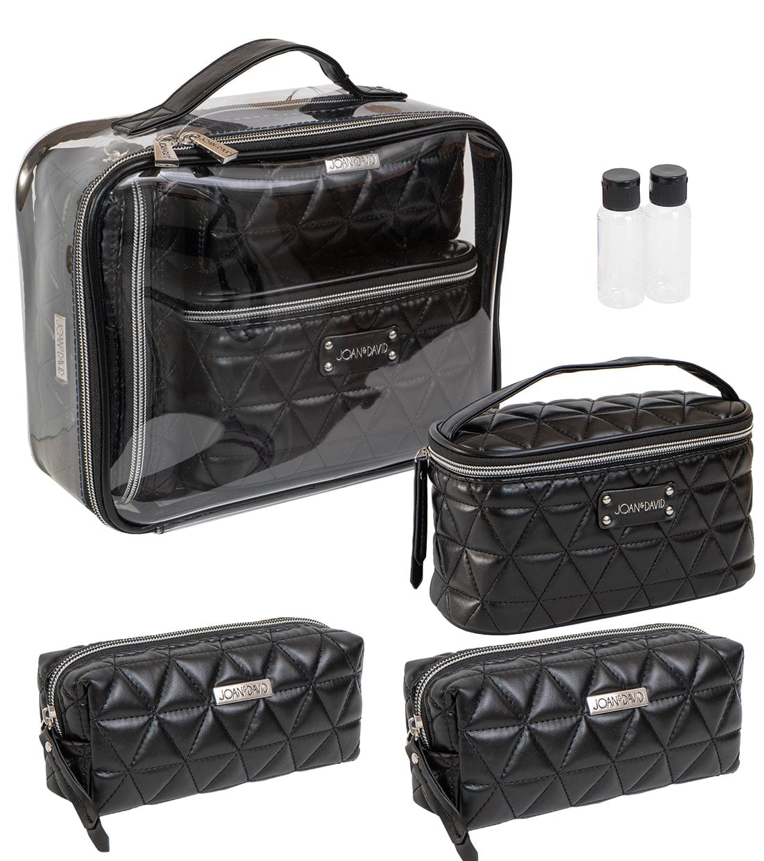 big travel makeup bag Joan & David The Triangle Quilted 4 Piece Cosmetic Bag Set